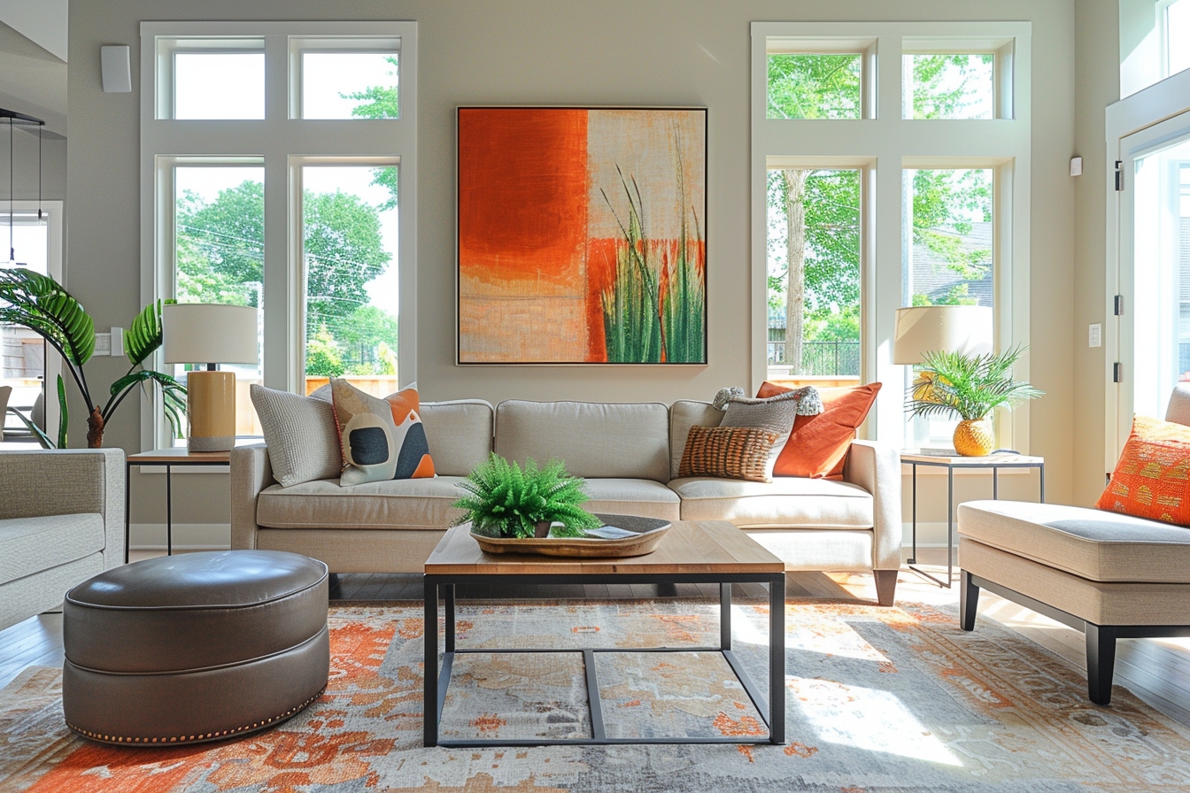 Plan ouvert de maison moderne montrant comment harmoniser les couleurs de peinture pour une harmonie de couleurs réussie