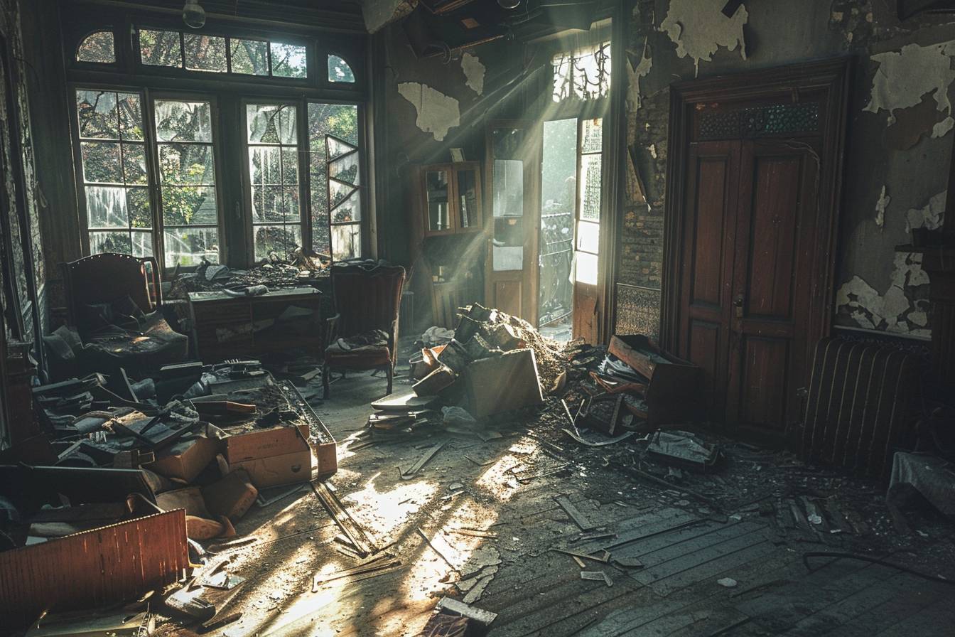 Équipe professionnelle en action lors d'un débarras de maison insalubre à Saint Pierre, transformant un espace négligé en lieu salubre.