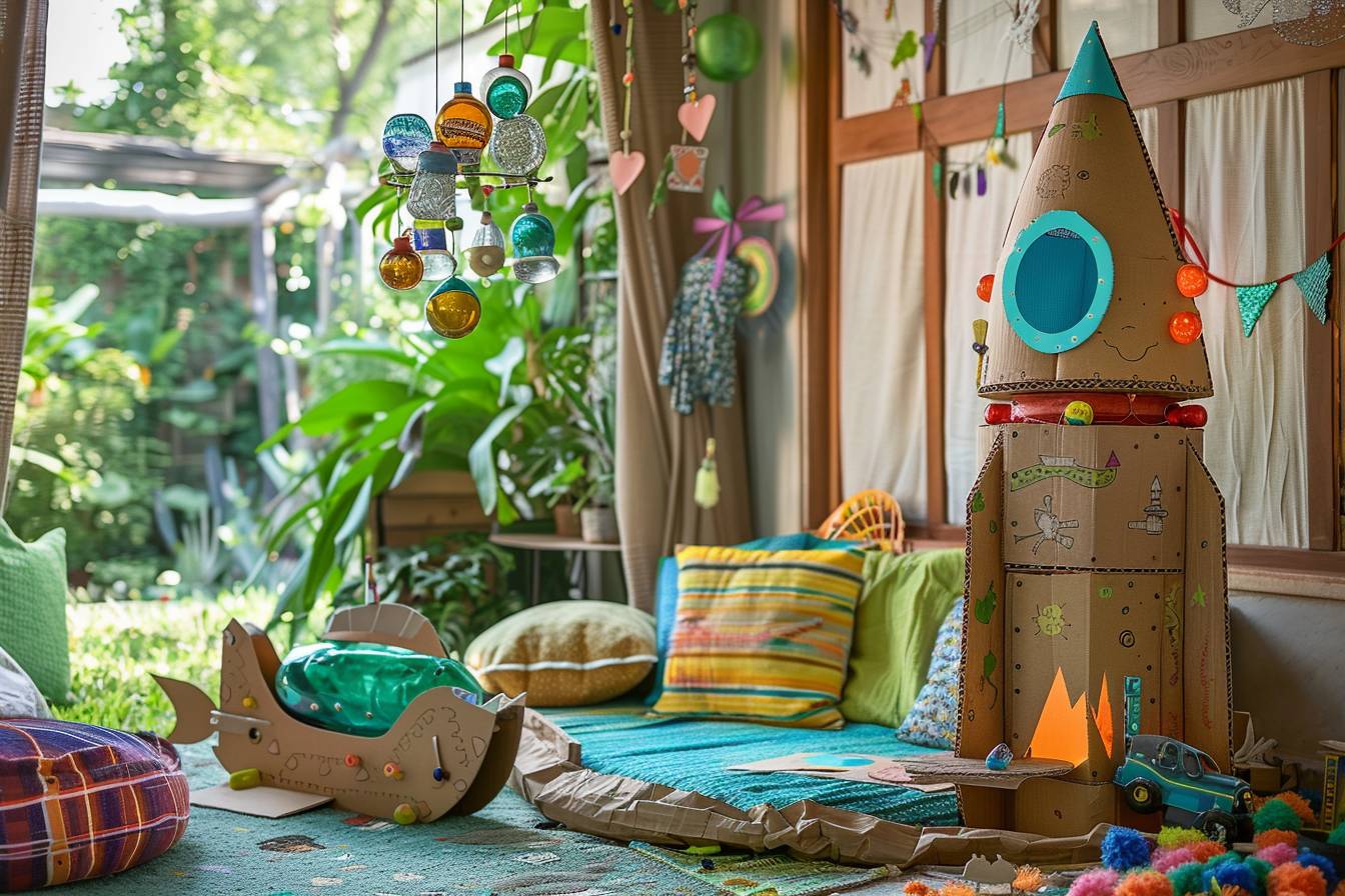 Chambre d'enfant décorée avec créativité et matériaux recyclés pour petits explorateurs écologiques